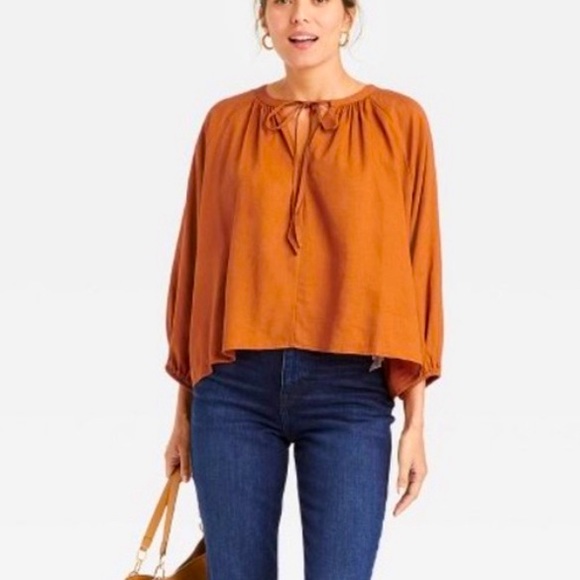 A new day light orange oversized flowy top sz M - Picture 1 of 9